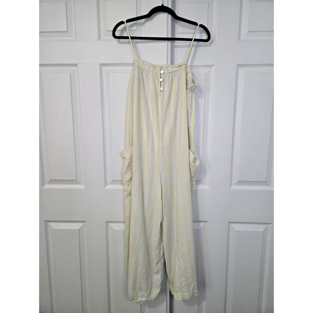 Stoney Clover Yellow Striped Linen Blend Wide Leg Jumpsuit Sleeveless Ruffle M